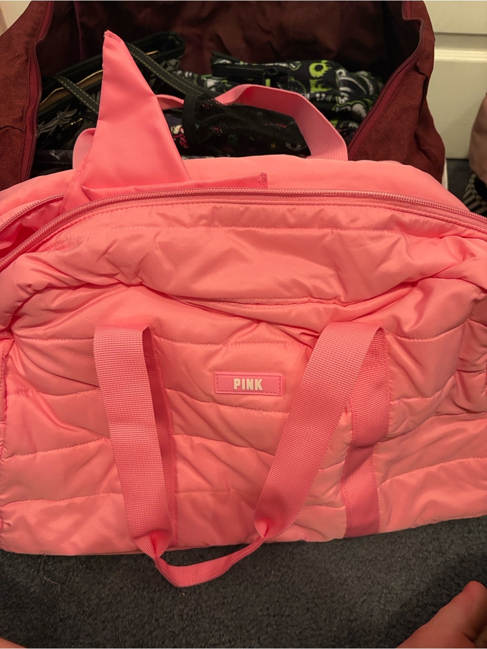 PINK Victoria's Secret Quilted Coral-Pink Travel Duffel
